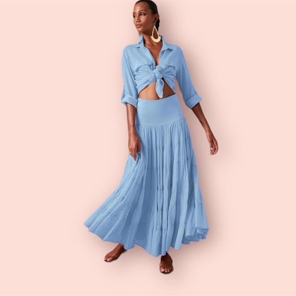 NWT Erika Peña SET Anna cielo blue maxi skirt and button down shirt size XS/S - Picture 1 of 10